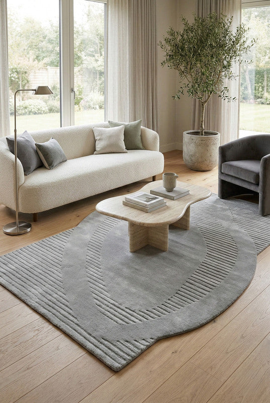 Halo Ridge Grey Irregular Shaped Hand-Tufted Carpet