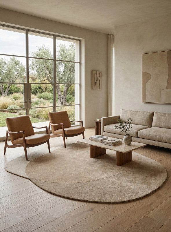 Softstone Sand Beige Abstract Irregular Hand-Tufted Wool Carpet