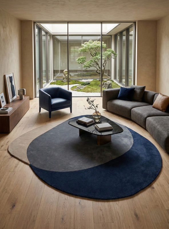 Softstone Charcoal Navy Abstract Irregular Hand-Tufted Wool Carpet