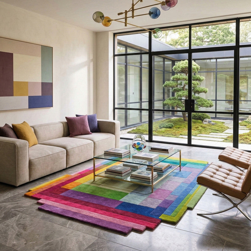 PixelFrame Multicolor Geometric Abstract Hand-Tufted Wool Carpet