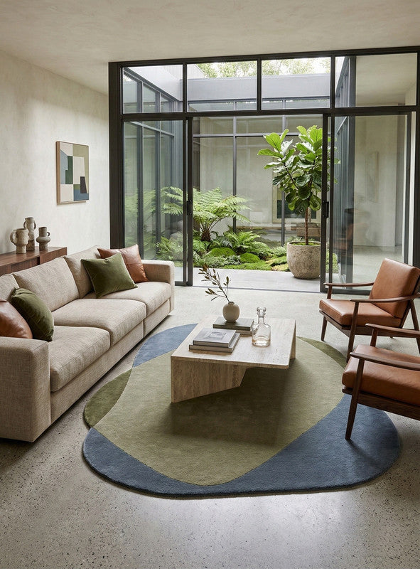 Softstone Olive Grey Abstract Irregular Hand-Tufted Wool Carpet