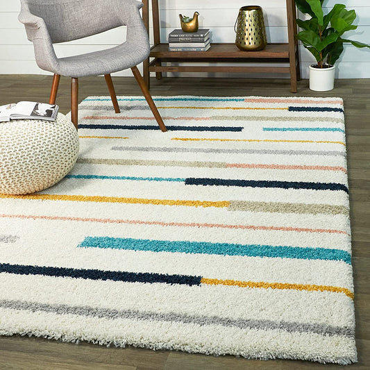 Ivory Multicolor Abstract solid plain area carpet / rugs for living room, bedroom carpet