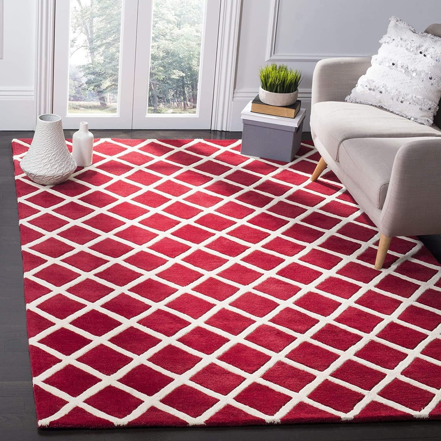 Red Trellis Hand Tufted Handmade Carpet