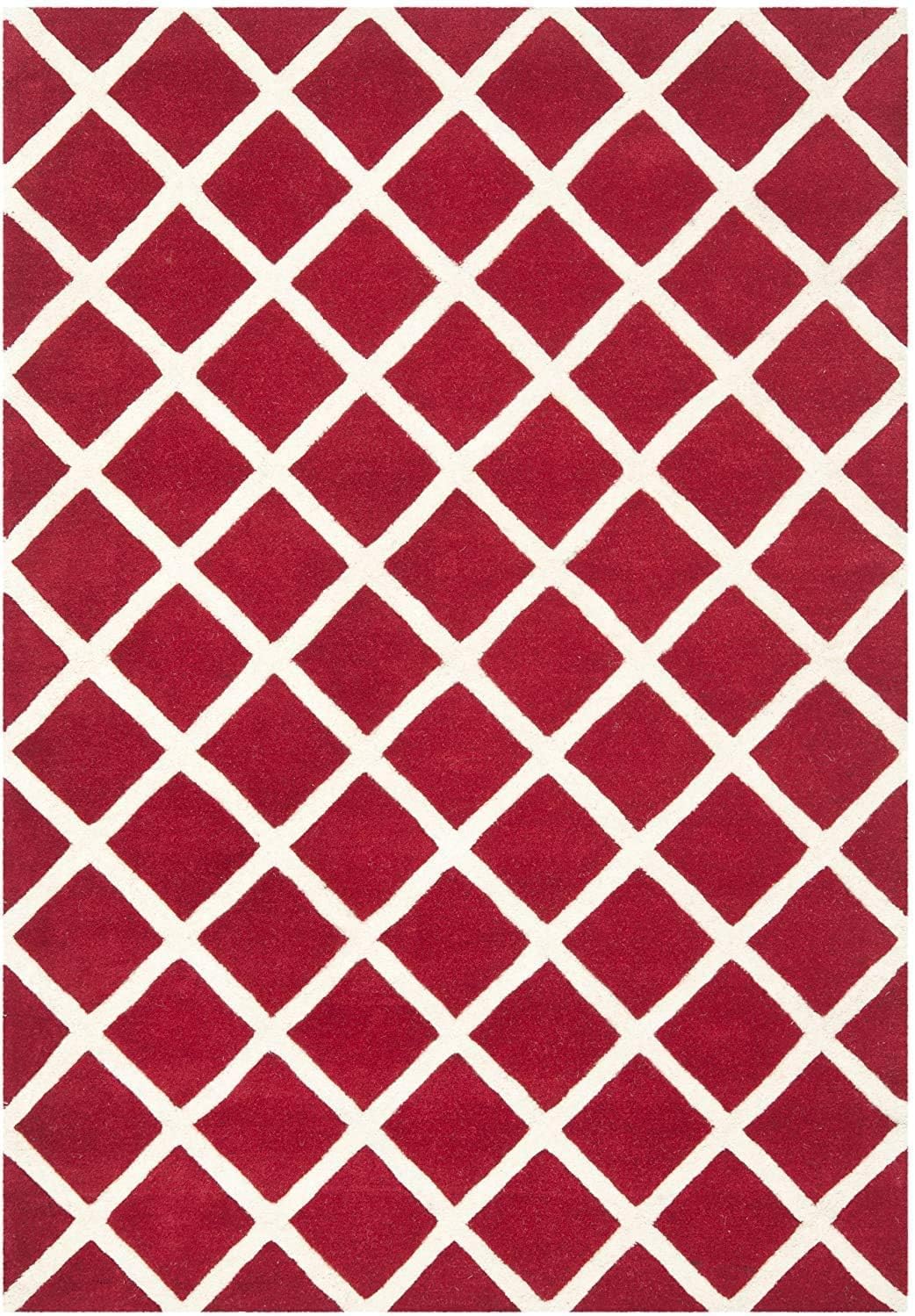 Red Trellis Hand Tufted Handmade Carpet