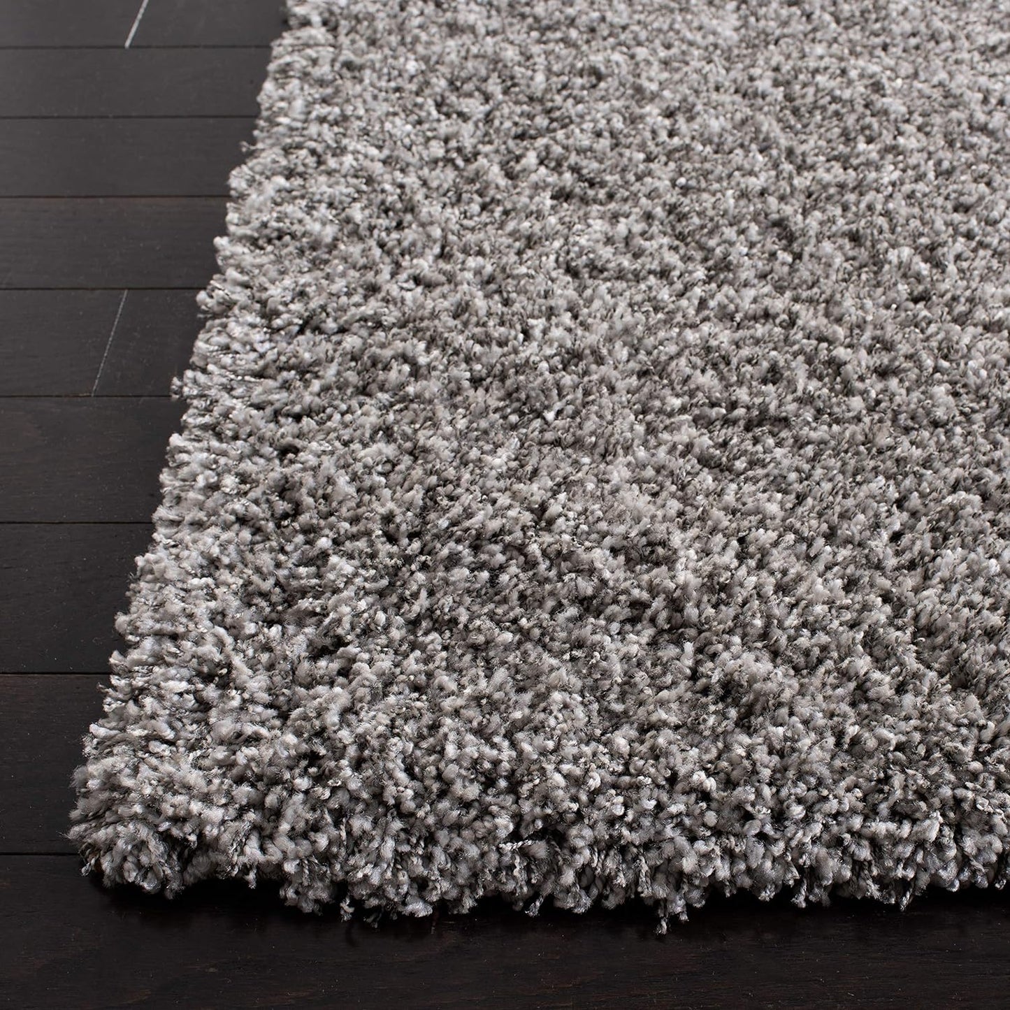 Silver solid shaggy plain area rug for living room, bedroom