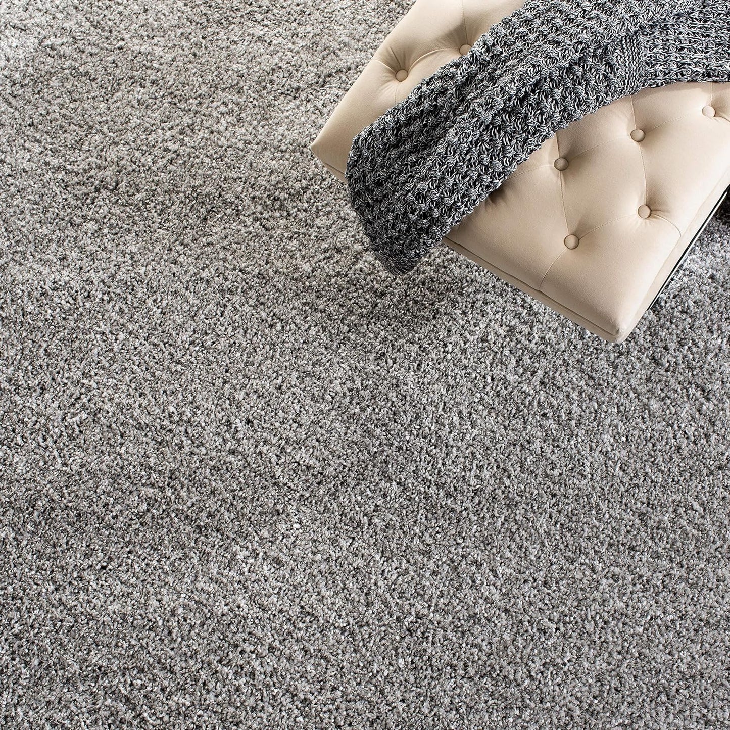 Silver solid shaggy plain area rug for living room, bedroom