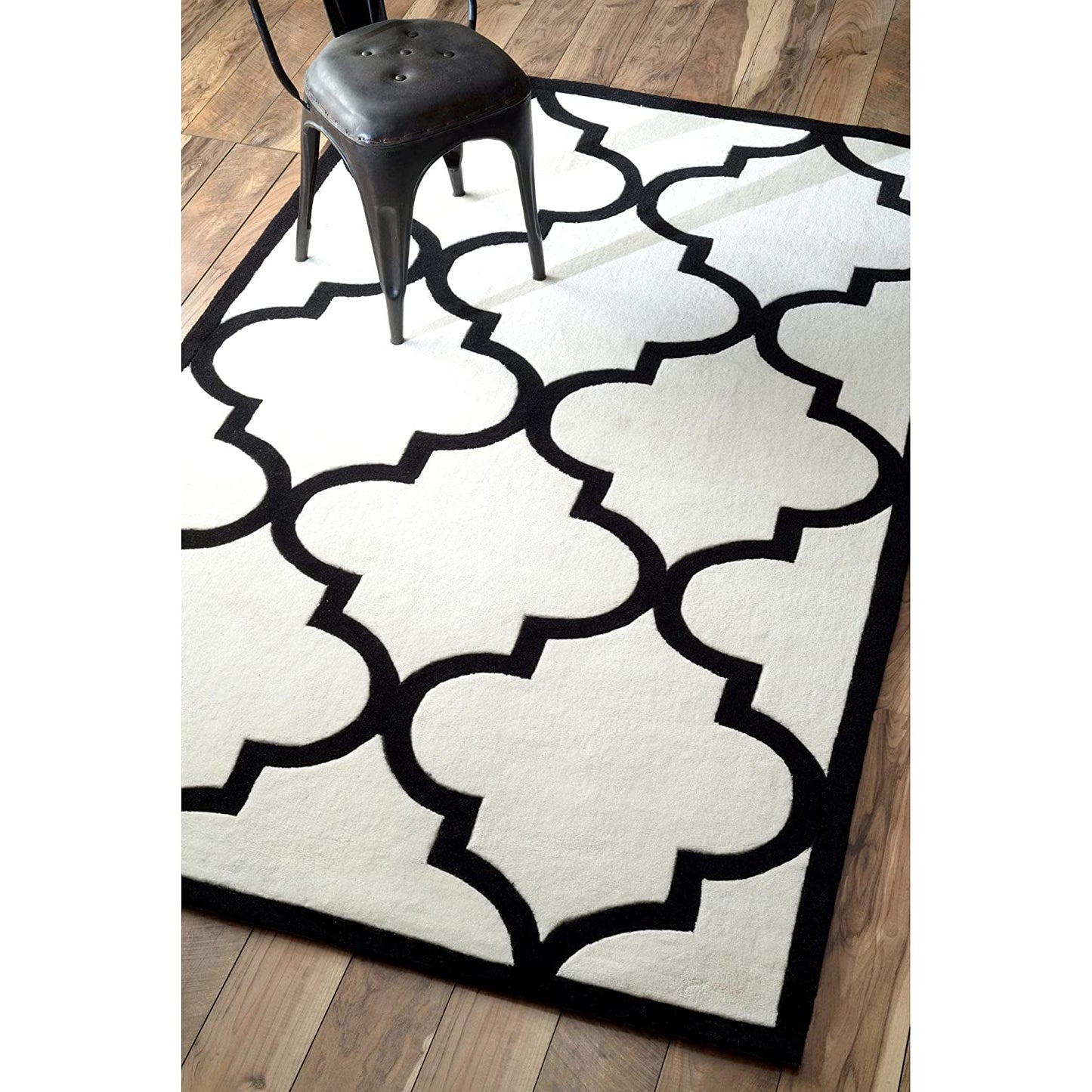 White & Black Hand Tufted Wool Rug, Handmade Export Quality Wool Rug/Carpet for Living Room, Bedroom, Hall with 1.00 inch Thickness