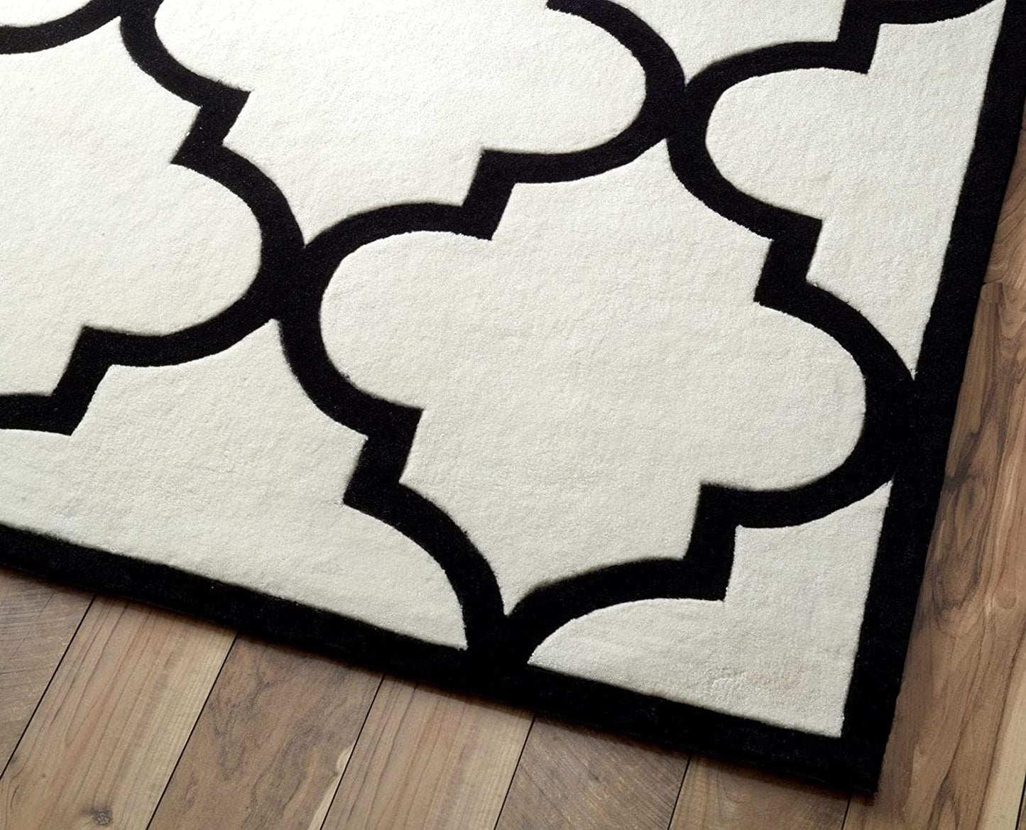 White & Black Hand Tufted Wool Rug, Handmade Export Quality Wool Rug/Carpet for Living Room, Bedroom, Hall with 1.00 inch Thickness